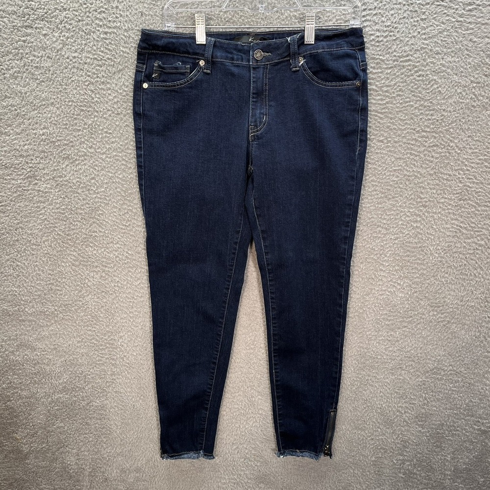KanCan Jeans Womens 11/29 Blue Mid Rise Skinny Ankle Raw Hem Stretch Preppy